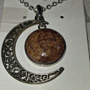 N007 Handmade Nebraska River Rock Crescent Moon Pendant Necklace